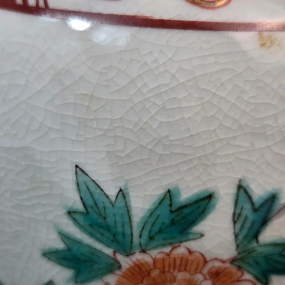 Vintage Crackle Glaze Ginger Jar Vase Floral Bird Hand Painted Ceramic 5in